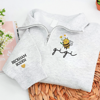Embroidered Gigi bee flower Sweatshirt And Grandkids Quarter Zip Sweater