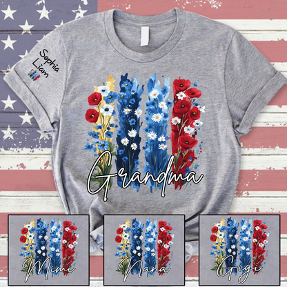Personalized Grandma Shirt with Floral Design, Custom Grandma Gift, Perfect Mother's Day, 4th of July T Shirt