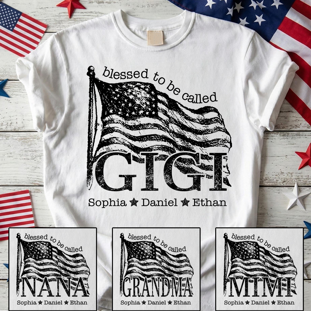 Blessed to Be Called Gigi T Shirt with American Flag, Custom Gift for Grandma, Personalized Family Shirt