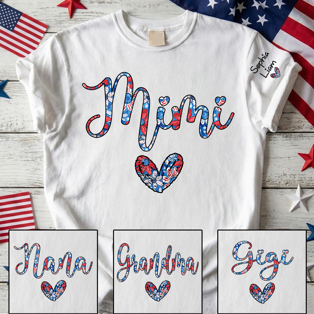 Custom Mimi T Shirt with Floral Heart and USA Colors, Perfect Gift for Mom, Personalized for Mother's Day