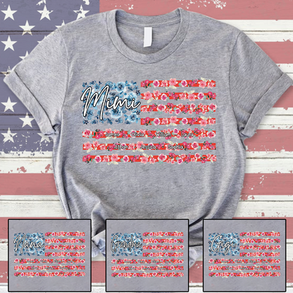 Personalized Mimi Shirt with Floral American Flag, Custom Grandkids Names T Shirt, Patriotic Gift for Mimi