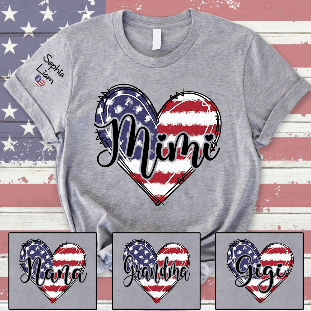 Mimi Patriotic Shirt, American Flag Heart Mimi T-Shirt for Women, 4th of July Grandma Gift