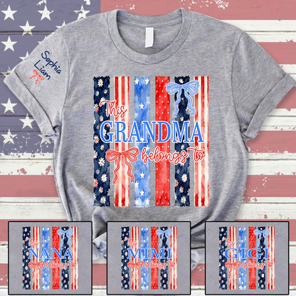 Personalized This Grandma Belongs To T Shirt, Custom Gift for Grandma with Family Names, Patriotic Design for 4th of July