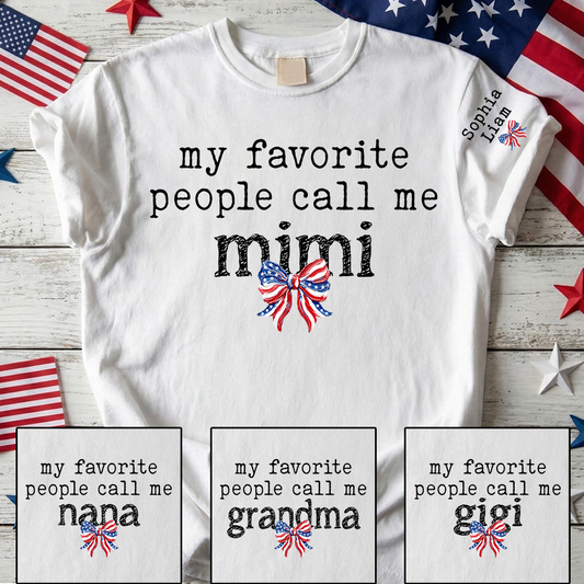 Personalized Mimi Shirt, My Favorite People Call Me Mimi Tee, Patriotic Grandma Gift with Kids Names for Fourth of July