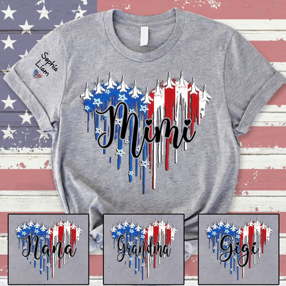 Custom Mimi Shirt with Dripping Flag, Personalized Family Names, American Flag Design, Patriotic Gift for Mimi