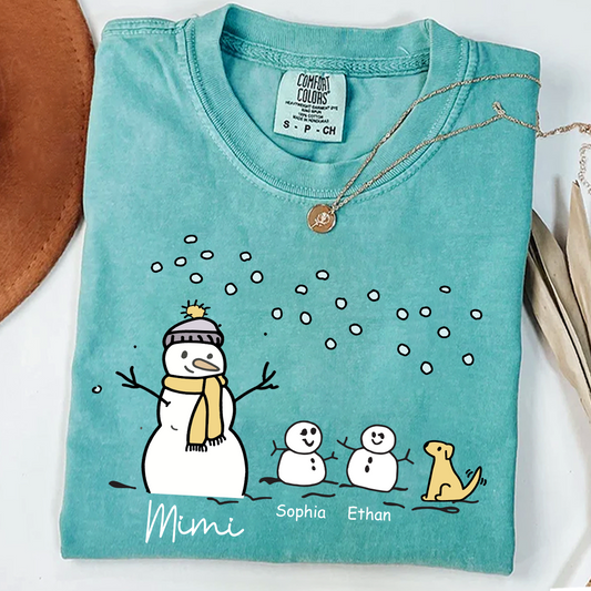 Comfort Colors® Mimi Snowman Dog with Grandkids – Christmas Gifts T-Shirt