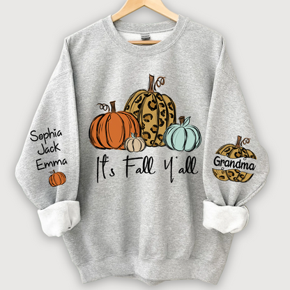 Personalized Its Fall Yall Grandma And Grandkids Pumpkin autumn CL01 Sweatshirt