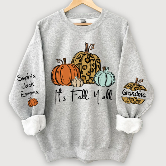 Personalized Its Fall Yall Grandma And Grandkids Pumpkin autumn CL01 Sweatshirt