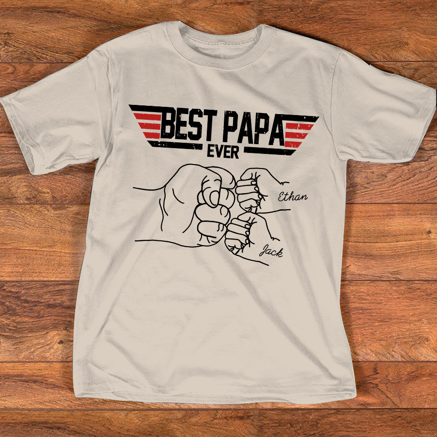 Best Papa Ever Shirt Personalized Kids Names, Custom Grandpa Fist Bump T Shirt for Dad Papa Grandfather, Fathers Day Family Gift
