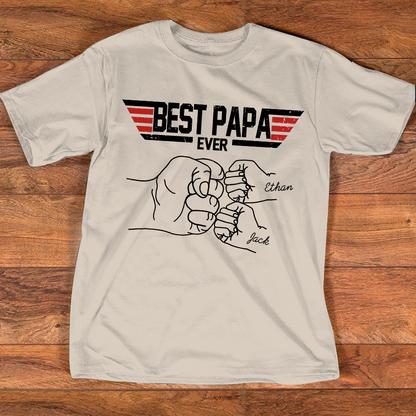 Best Papa Ever Shirt Personalized Kids Names, Custom Grandpa Fist Bump T Shirt for Dad Papa Grandfather, Fathers Day Family Gift
