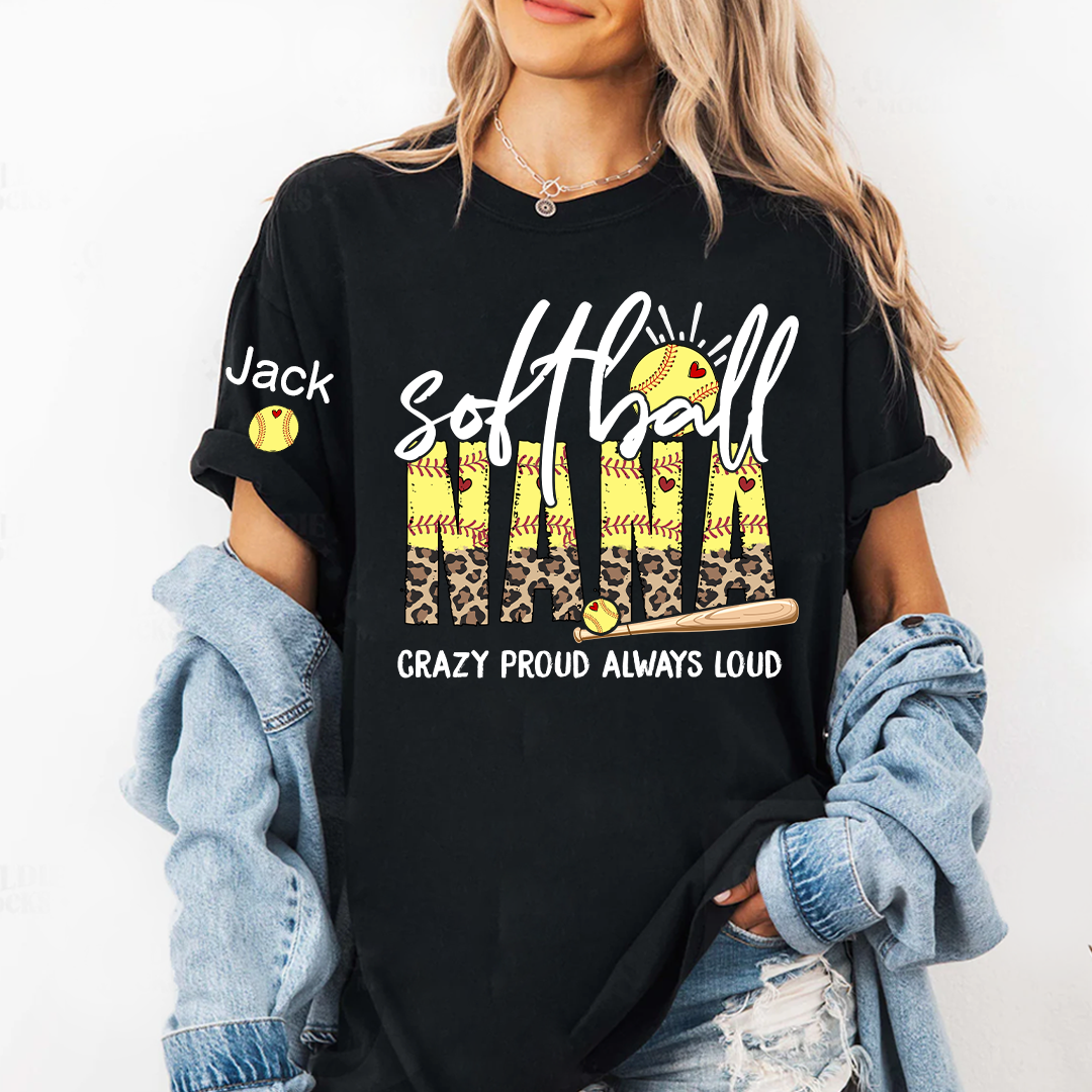 Softball Nana Softball Bow Game Day Mimi Nana Grandma and Grandkids Sports T-shirt