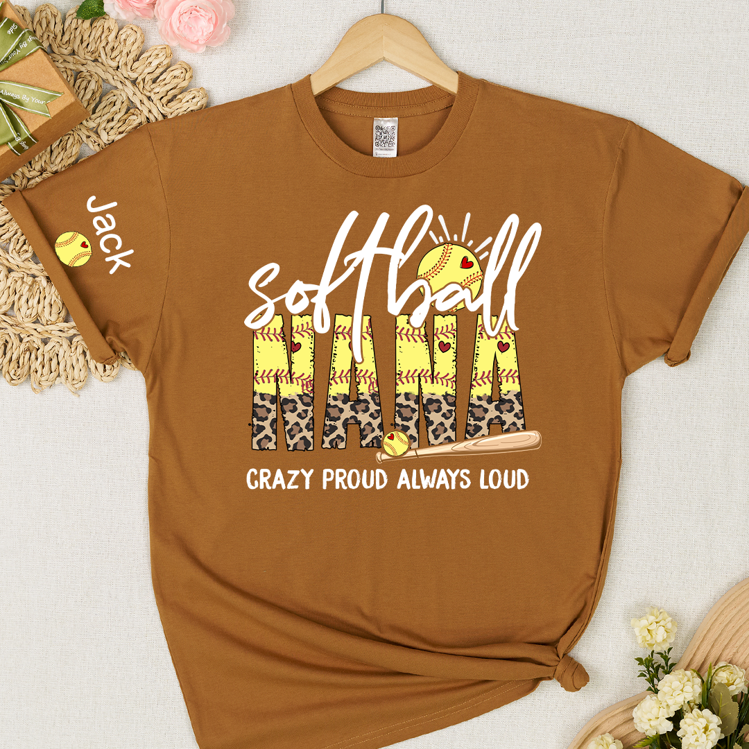 Softball Nana Softball Bow Game Day Mimi Nana Grandma and Grandkids Sports T-shirt