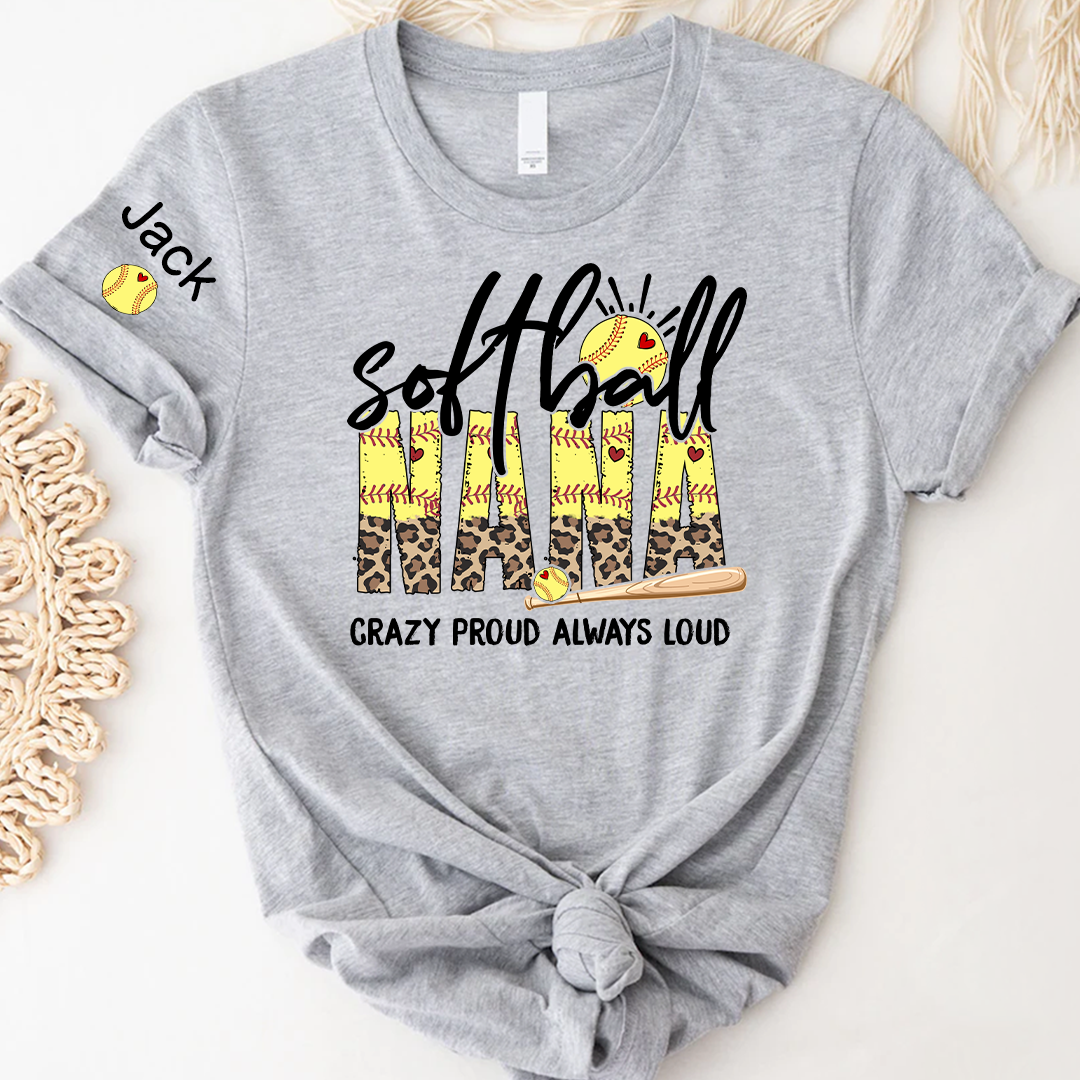 Softball Nana Softball Bow Game Day Mimi Nana Grandma and Grandkids Sports T-shirt