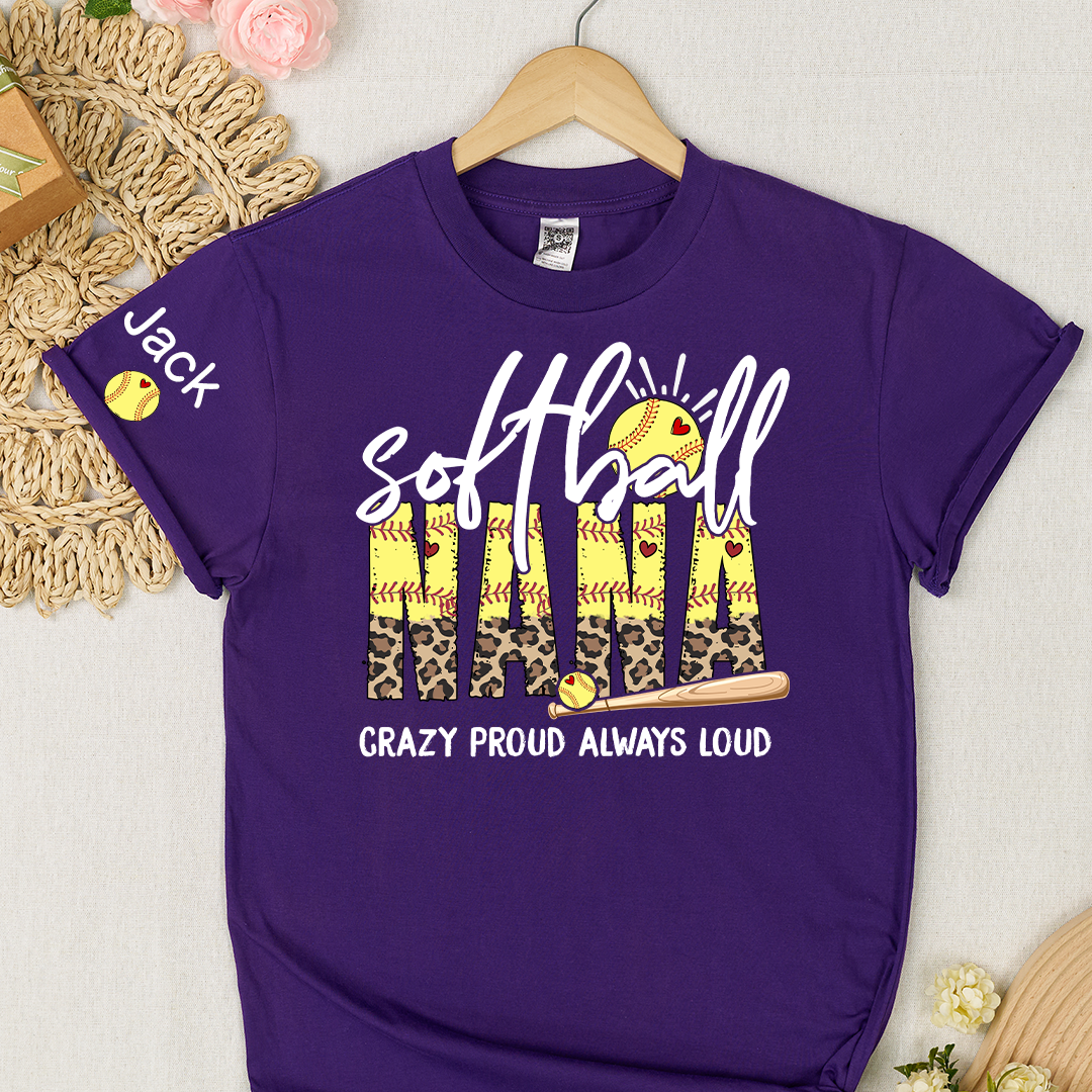 Softball Nana Softball Bow Game Day Mimi Nana Grandma and Grandkids Sports T-shirt