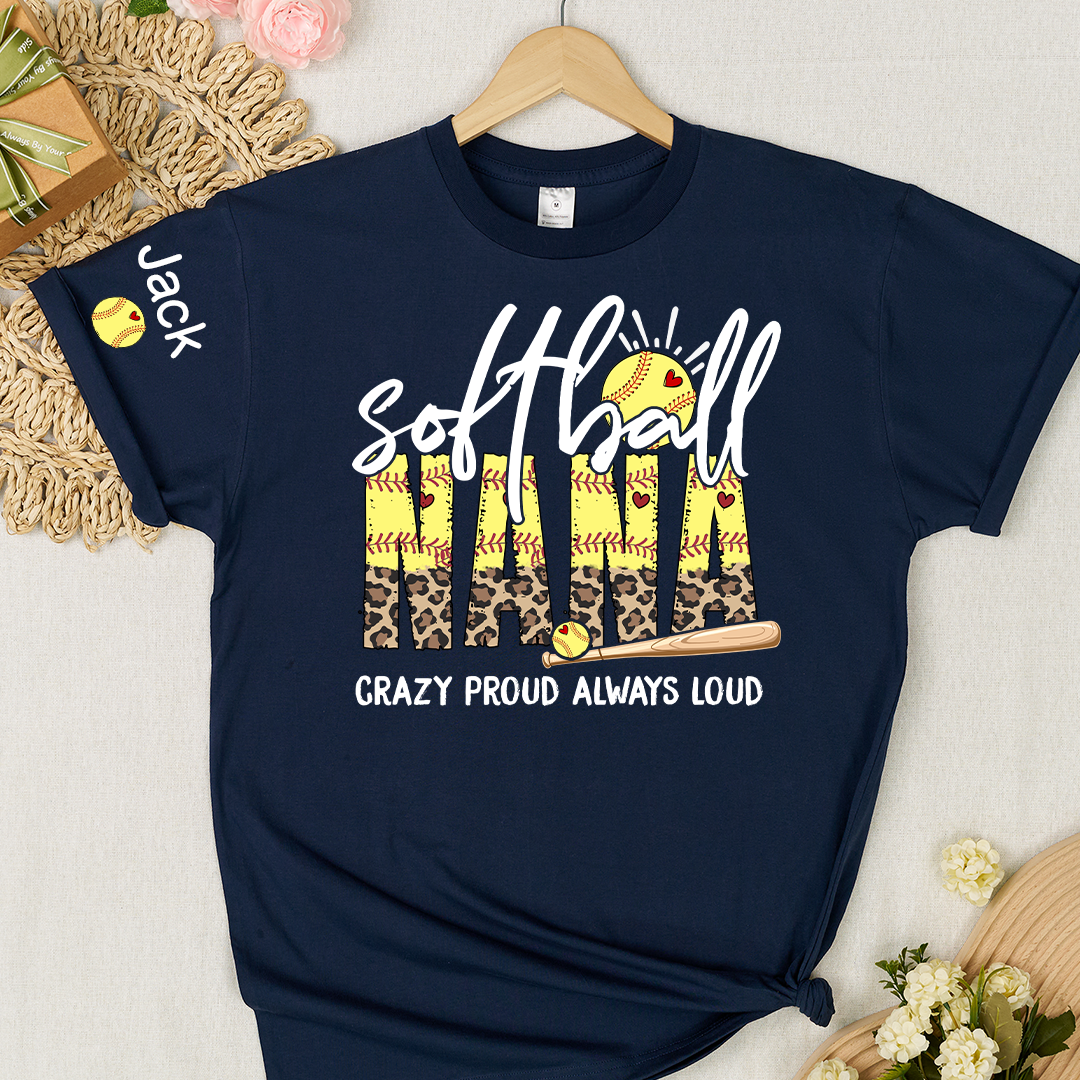 Softball Nana Softball Bow Game Day Mimi Nana Grandma and Grandkids Sports T-shirt
