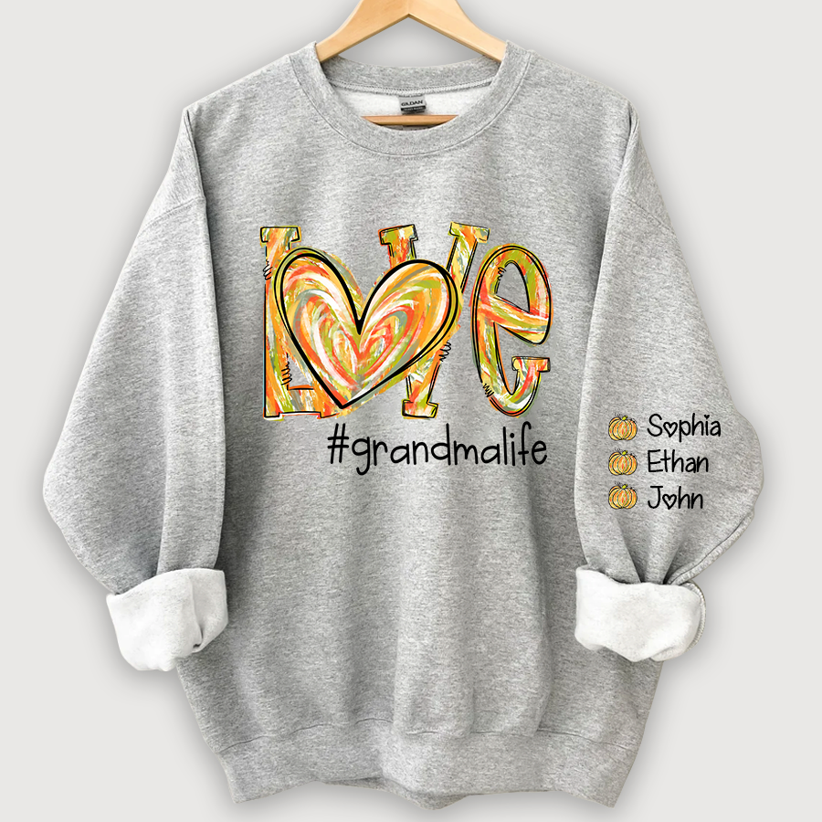 Love Grandmalife Pumpkin Color Painted And Grandkids Autumn Sweatshirt