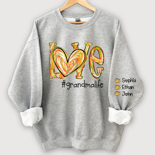 Love Grandmalife Pumpkin Color Painted And Grandkids Autumn Sweatshirt