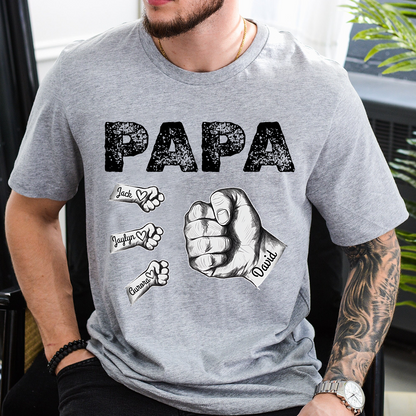 Personalized Papa Fist Bump Shirt with Kids Names, Custom Family Nickname T-Shirt for Dad Fathers Day Birthday 4th of July