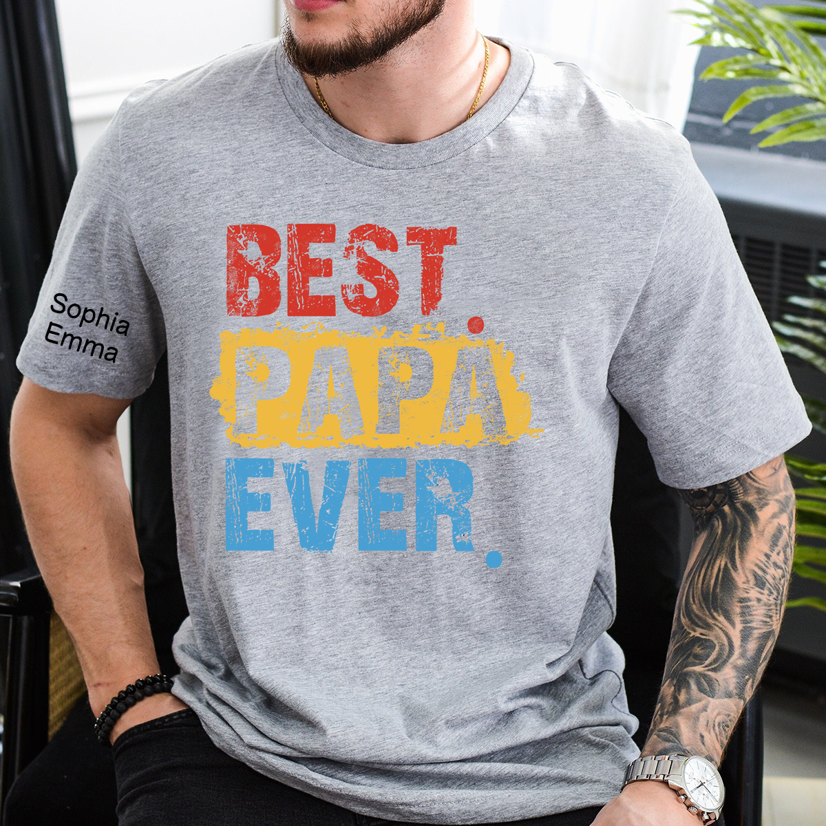 Personalized Best Papa Ever T-Shirt, Custom Dad Shirt with Kids Names Option, Fathers Day Birthday Gift, Family Celebration Shirt, Colorful Design