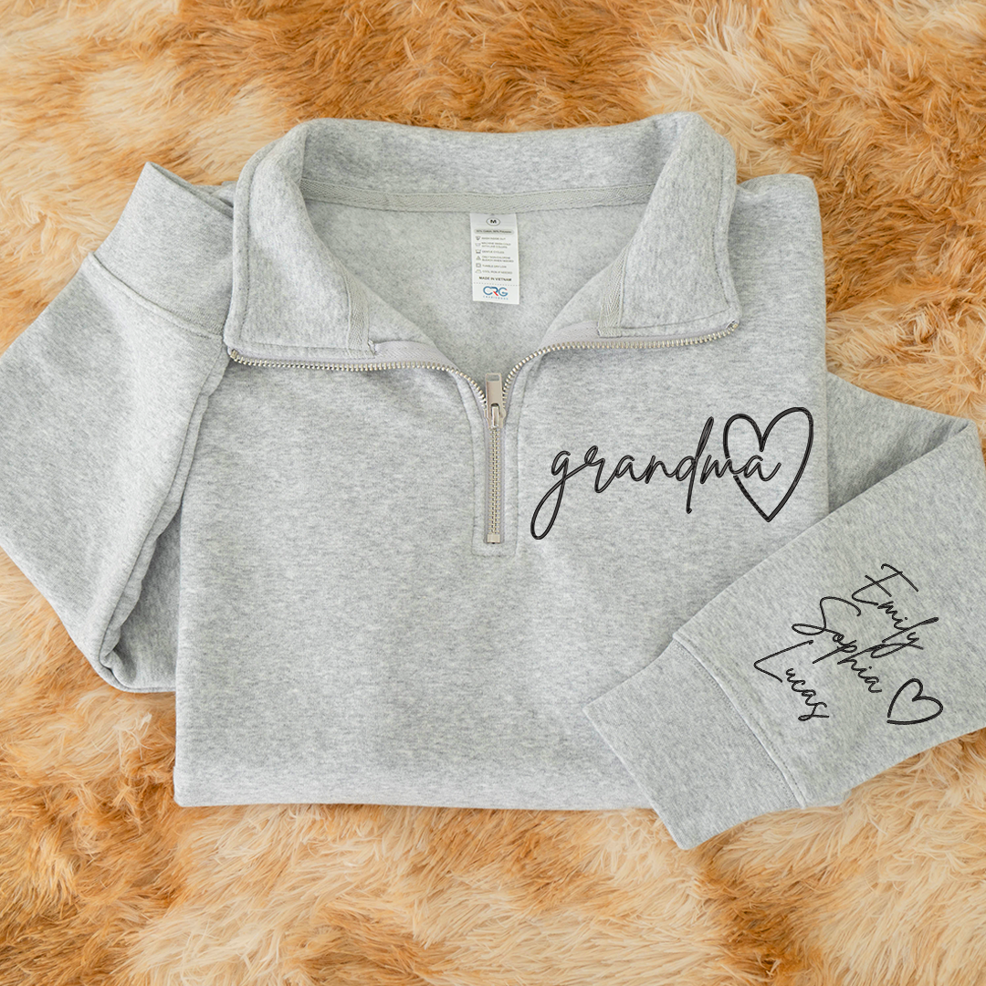 Custom Grandma Sweatshirt, Personalized Grandma Embroidered Quarter Zip Sweater