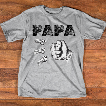 Personalized Papa Fist Bump Shirt with Kids Names, Custom Family Nickname T-Shirt for Dad Fathers Day Birthday 4th of July