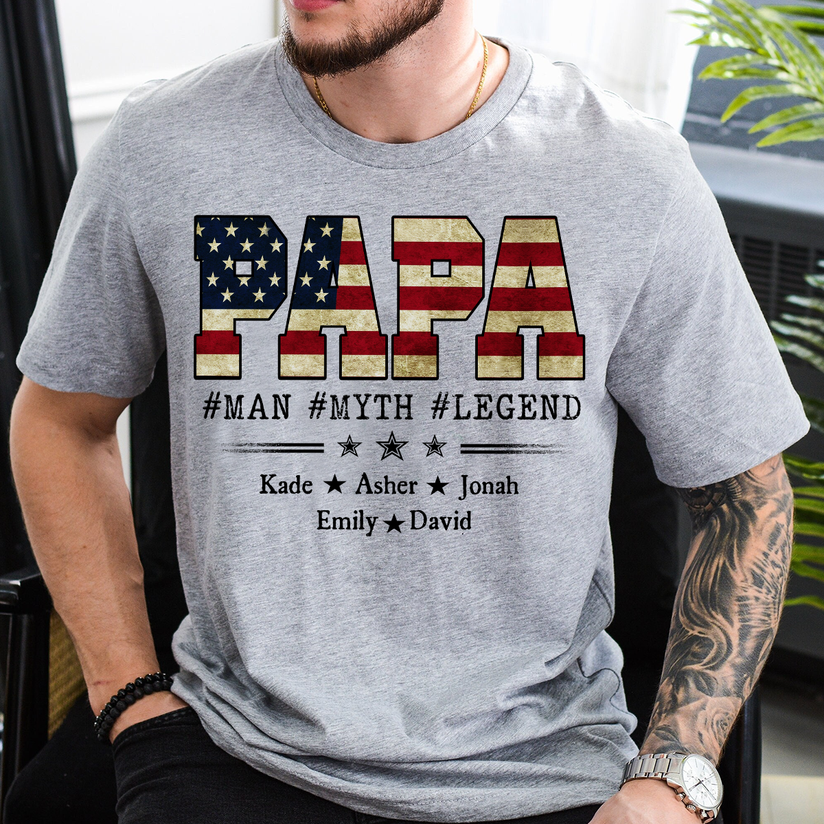Papa Man Myth Legend Shirt, Custom Family Name Shirt, Patriotic Papa T-shirt, Personalized Father's Day Gift, Gift for Dad, Grandpa Shirt, Custom Name Tee