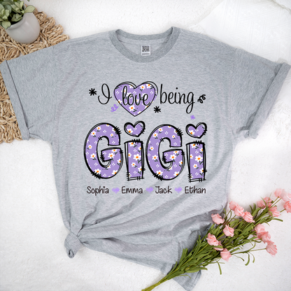 Gigi Flower Purple Gift For Family, Custom Grandma And Grandkids T-Shirt
