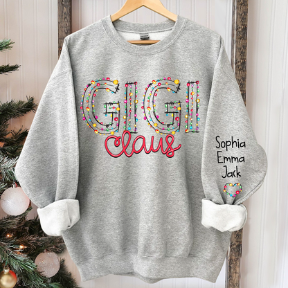 Personalized Gigi Claus Christmas lights And Grandkids Christmas Merry Sweatshirt