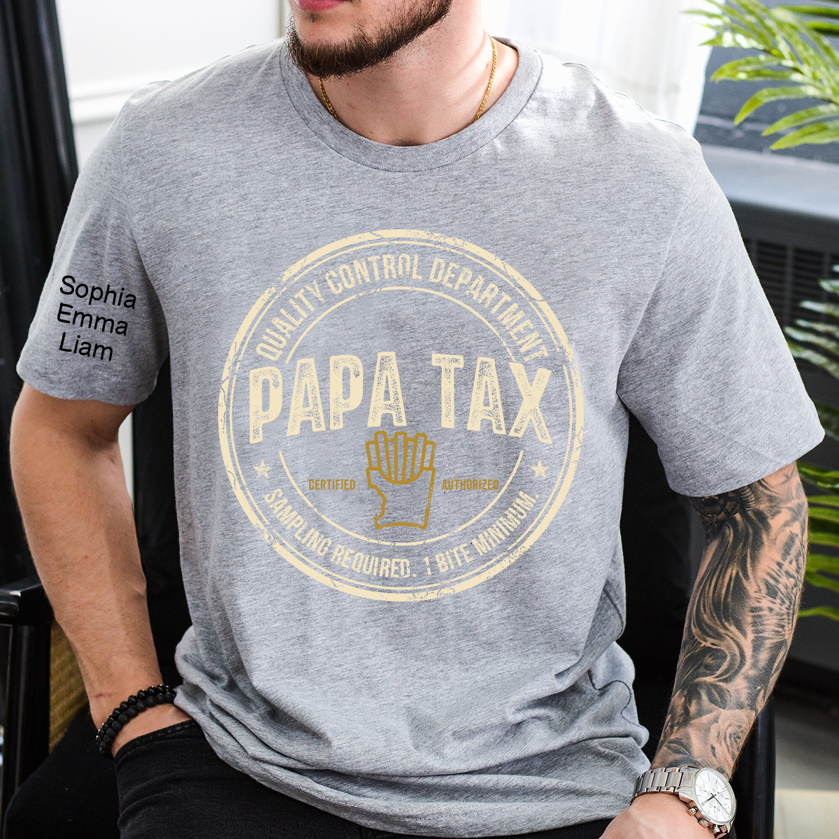 Personalized Papa Tax Shirt Custom Kids Names Sleeve, Funny Grandpa Dad Tax Department Shirt, Gift For Father's Day Birthday