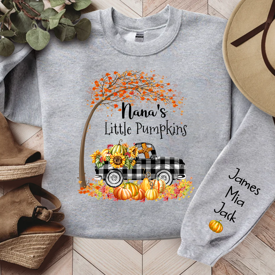Grandma's little pumpkin fall art And Grandkids Sweatshirt