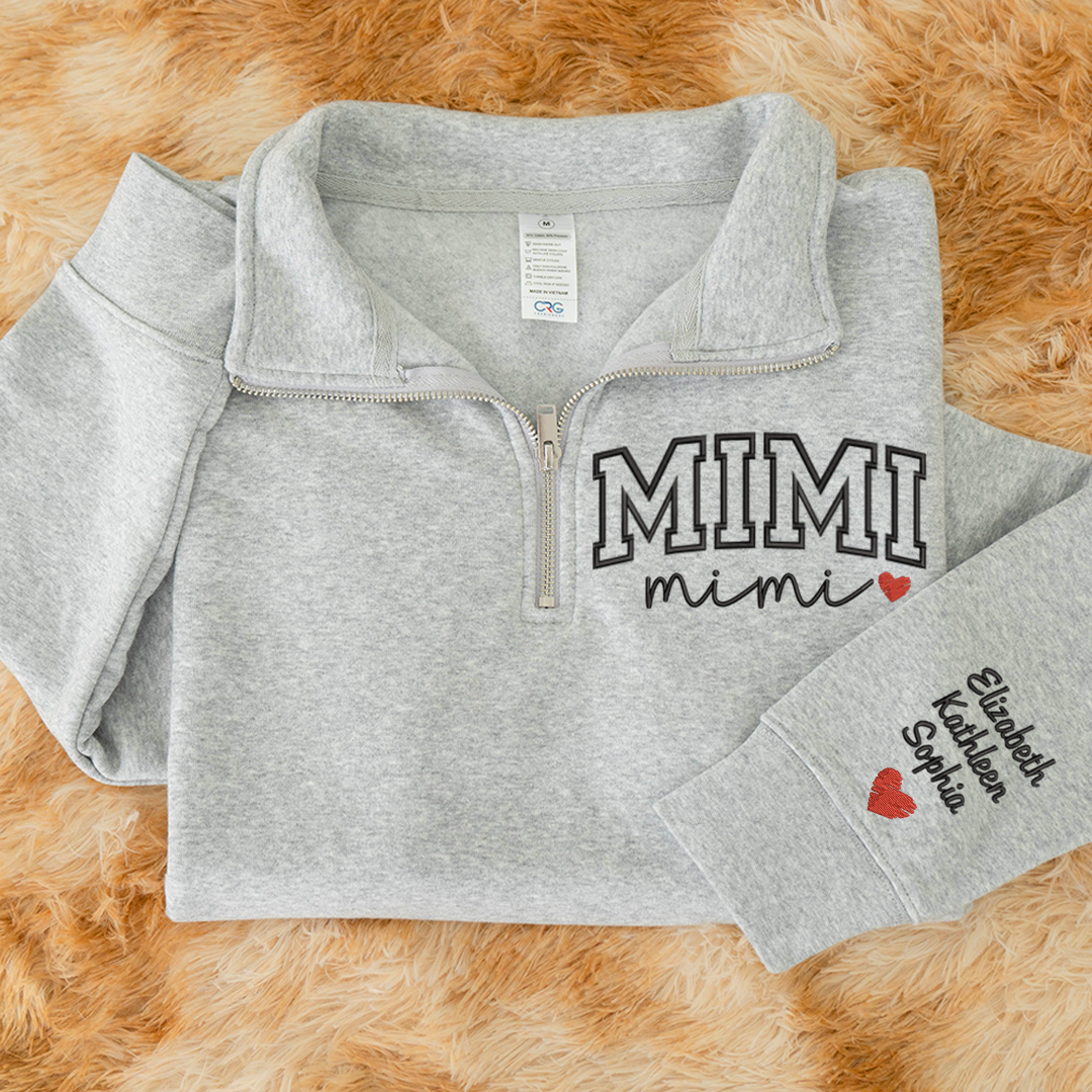 Custom Mimi Heart Sweatshirt, Personalized Mimi Embroidered Quarter Zip Sweater