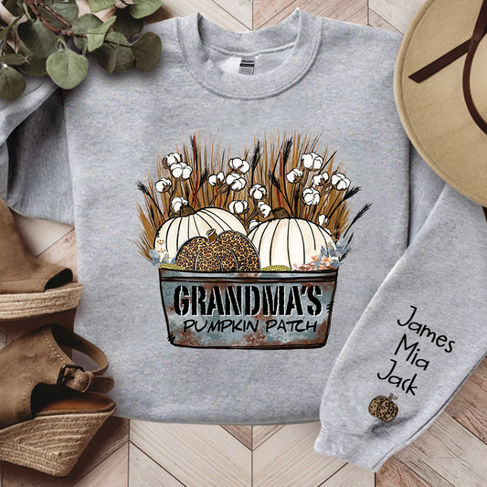 Personalized Grandma's With Pumpkin Patch Grandkids Names Sweatshirt
