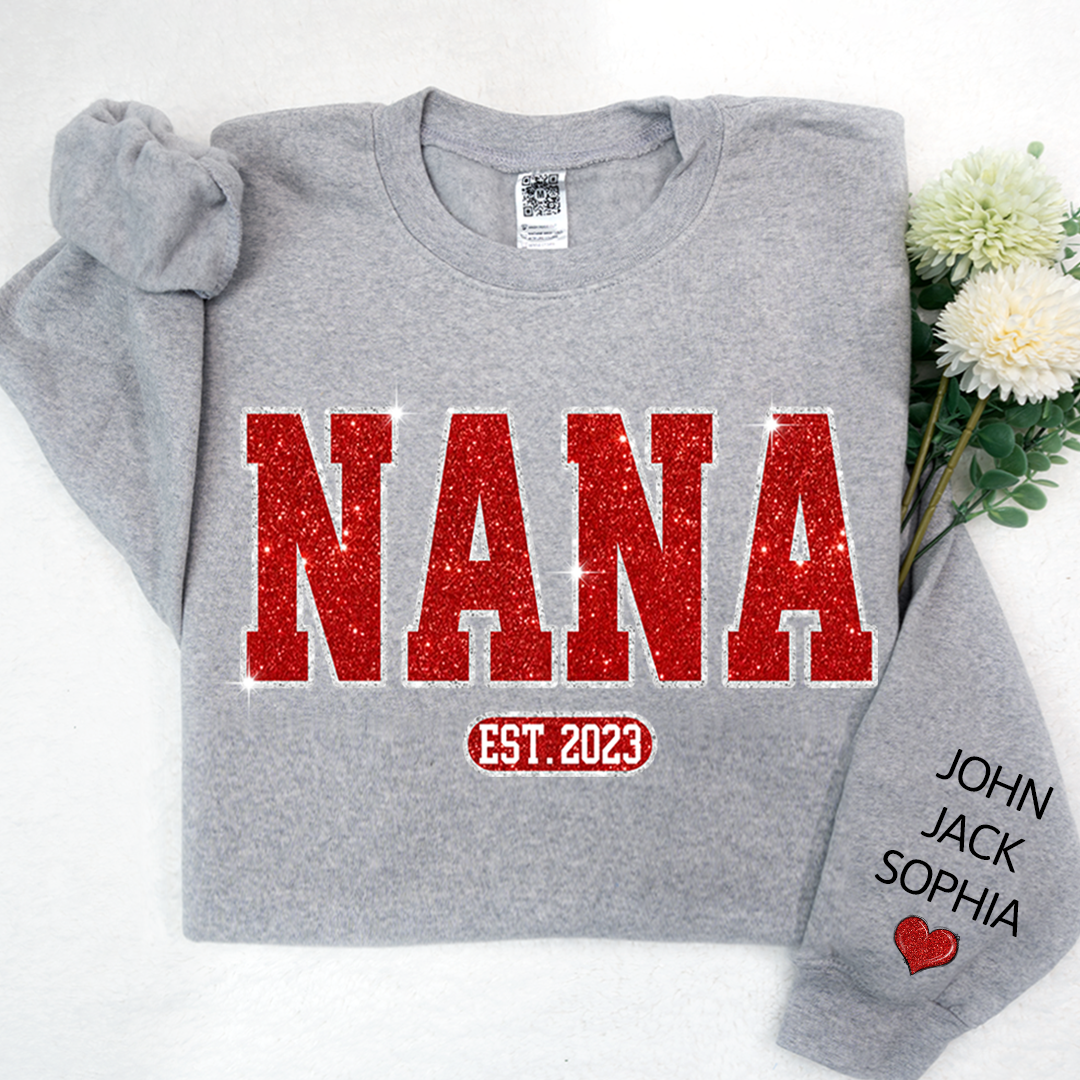 Glitter Custom Name Nana Mimi Grandma Est And Kids Sweatshirt