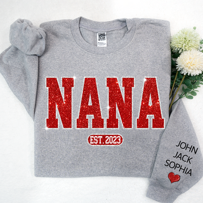 Glitter Custom Name Nana Mimi Grandma Est And Kids Sweatshirt