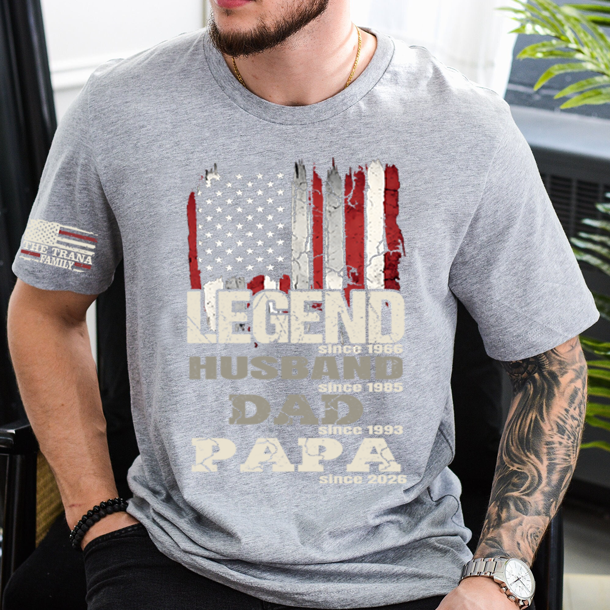 Personalized Patriotic T-Shirt for Dad, Husband, or Papa, Custom Family Shirt with American Flag, Perfect for Father's Day or Birthday