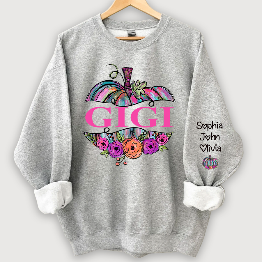 Personalized Gigi Painted Pumpkin And Grandkids Autumn Sweatshirt