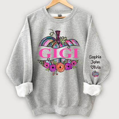 Personalized Gigi Painted Pumpkin And Grandkids Autumn Sweatshirt