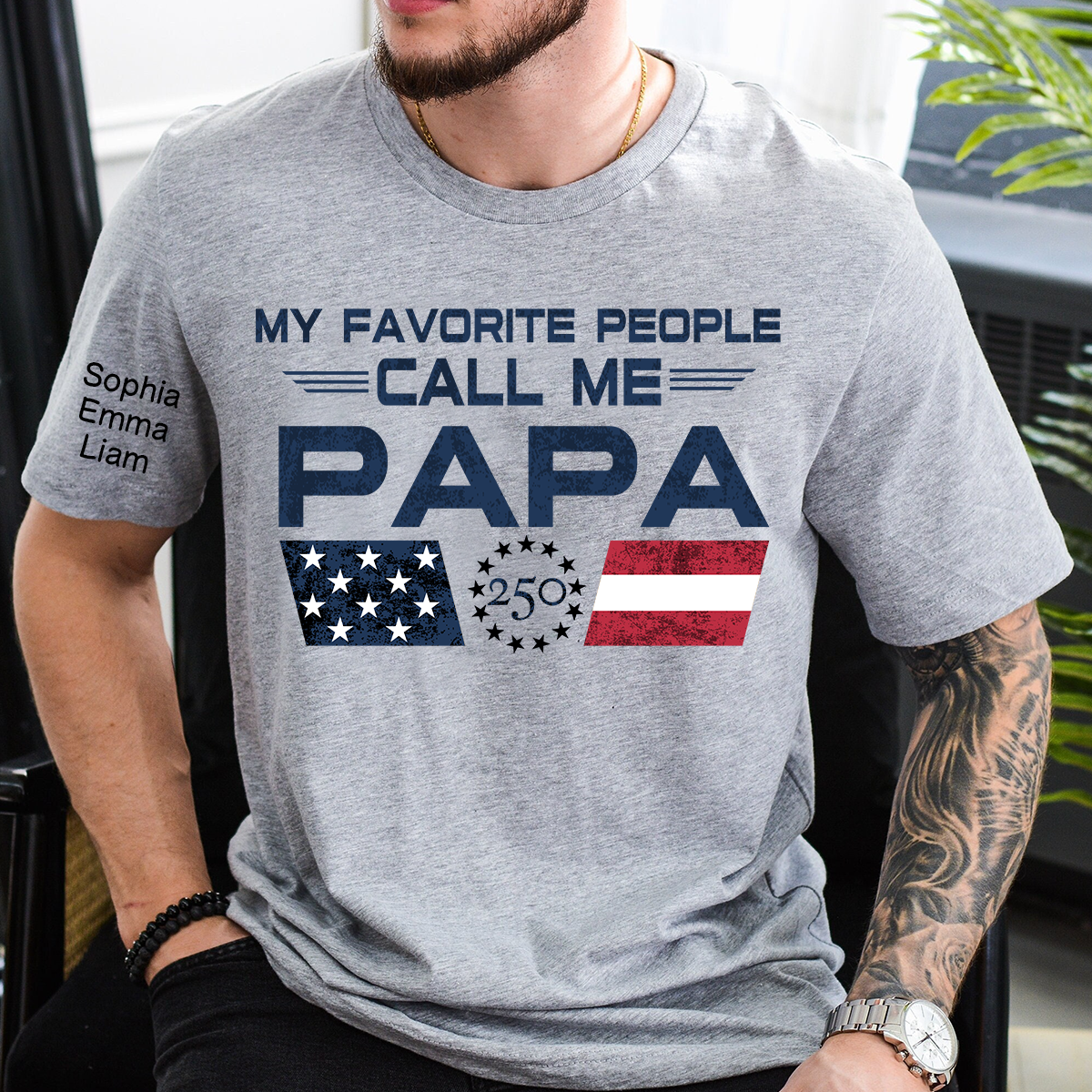Personalized My Favorite People Call Me Papa Shirt, Custom Kids Names for Dad Grandpa, U.S. 250th Anniversary Father’s Day Shirt
