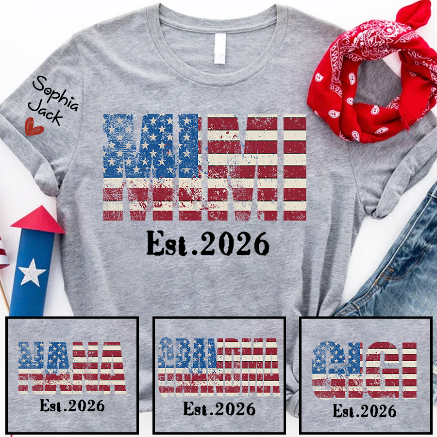 Mimi est Shirt, USA Flag Design, Custom Name, 4th of July Shirt, Independence Day Family T Shirt