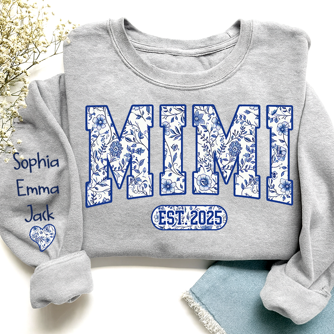 Mimi Floral Toile Blue Water Color Est Gift For Grandma And Grandkids Sweatshirt