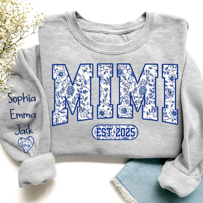 Mimi Floral Toile Blue Water Color Est Gift For Grandma And Grandkids Sweatshirt