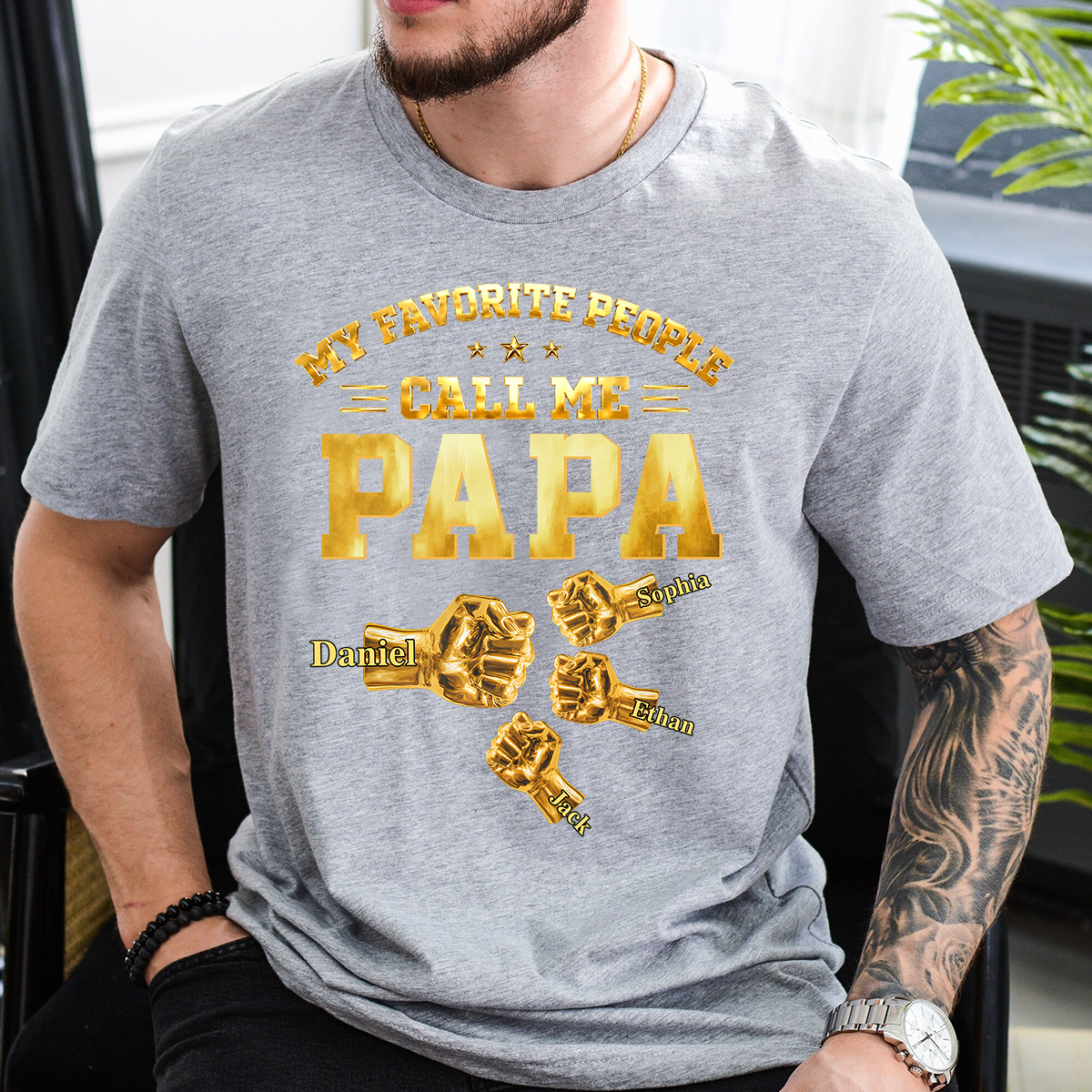 My Favorite People Call Me Papa Shirt, Personalized Fist Bump Grandpa T Shirt with Kids Names, Custom Papa Gift for Father's Day Birthday Tee