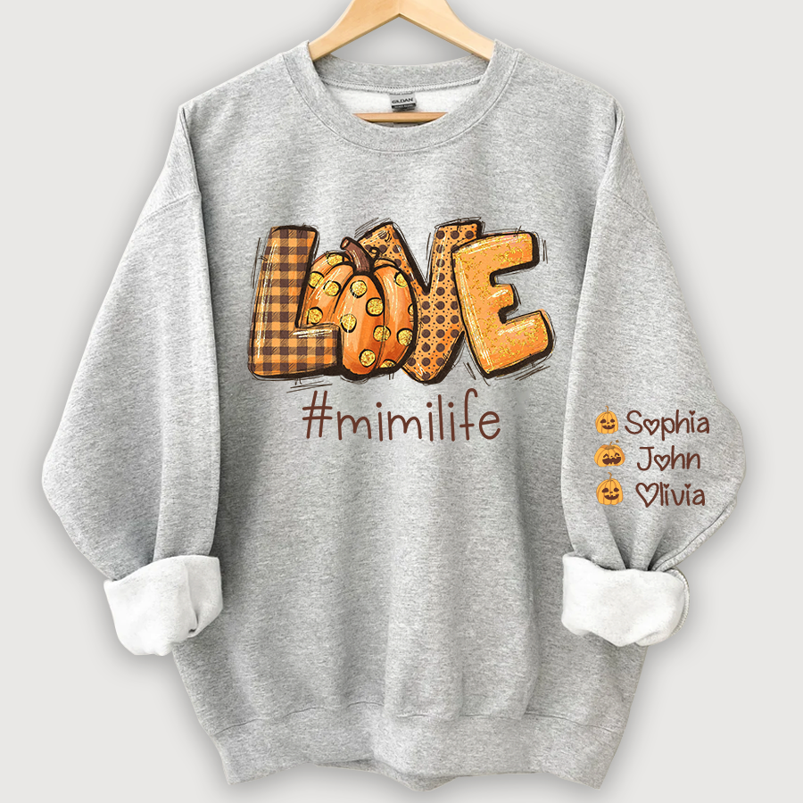 Love Mimi Life Autumn Pumpkins And Grandkids Sweatshirt
