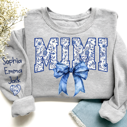 Mimi Floral Toile Blue Water Color Coquette Bow Gift For Grandma And Grandkids Sweatshirt