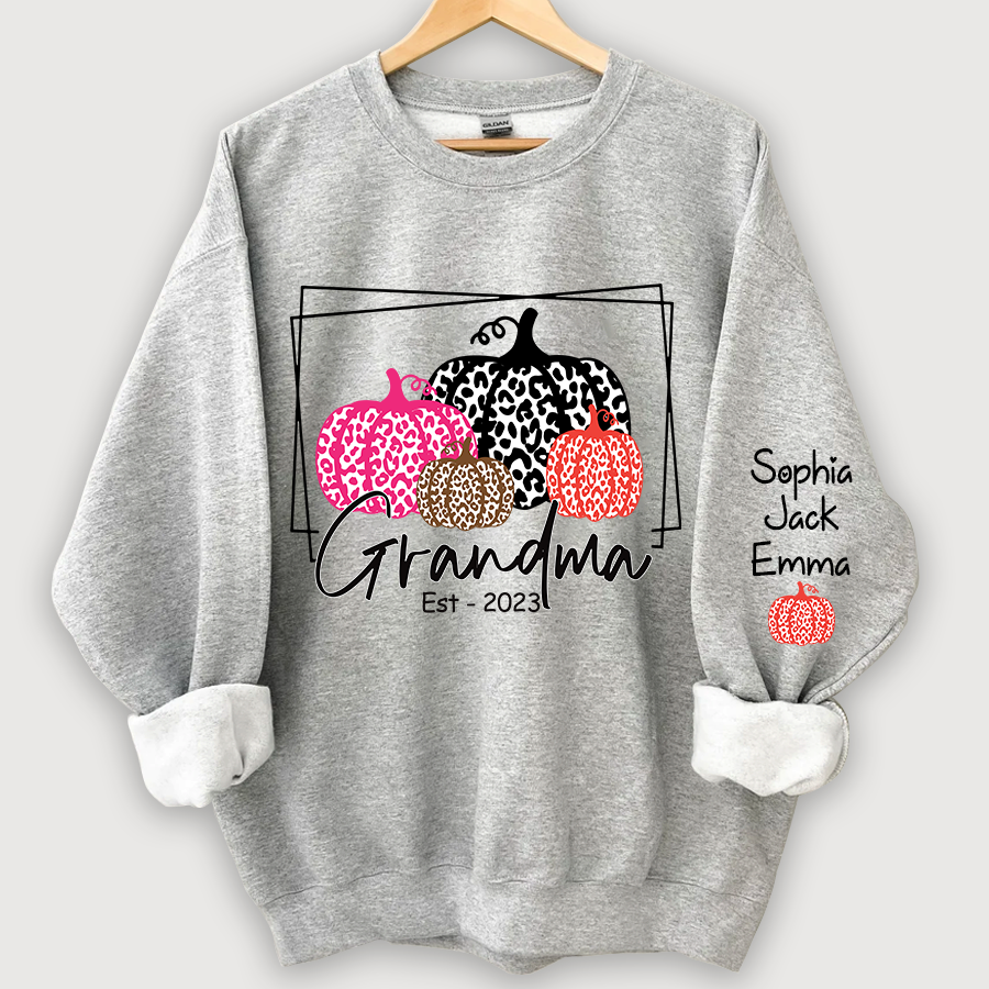 Grandma Pumpkin Leopard Color Est And Grandkids Autumn Sweatshirt