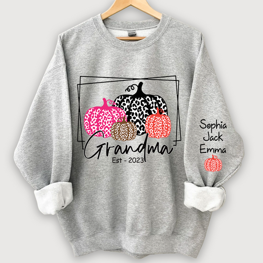 Grandma Pumpkin Leopard Color Est And Grandkids Autumn Sweatshirt