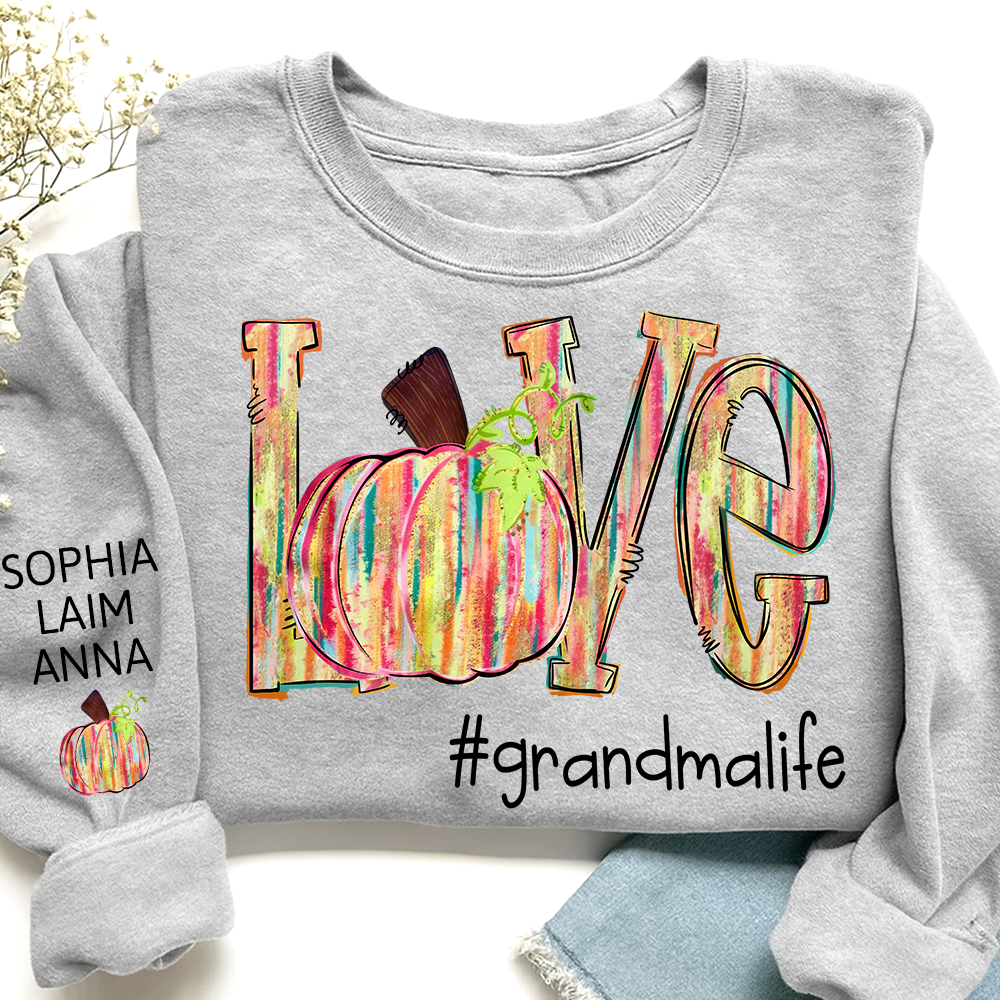 Colorful Pumpkin Love GrandmaLife – Fall Striped Design And Grandkids Sweatshirt