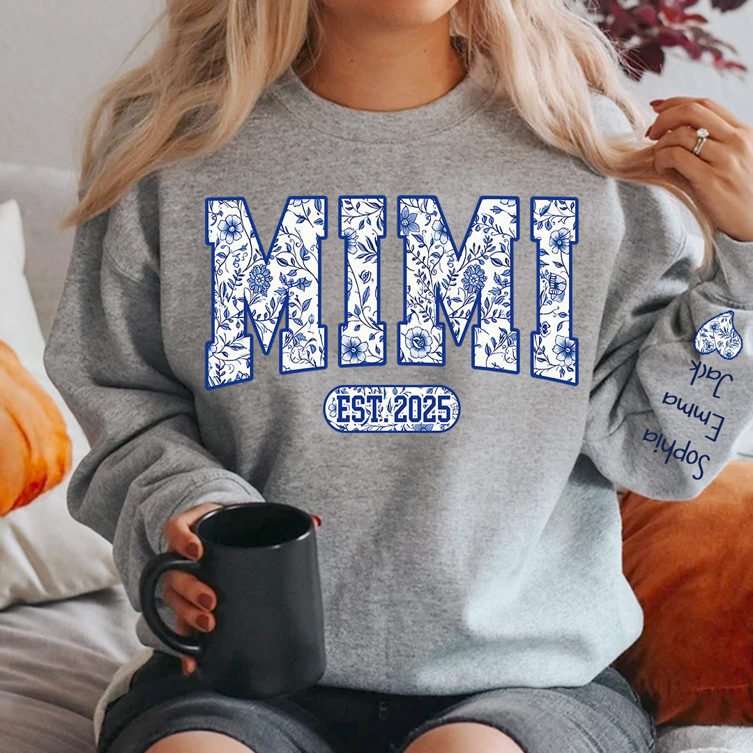 Mimi Floral Toile Blue Water Color Est Gift For Grandma And Grandkids Sweatshirt