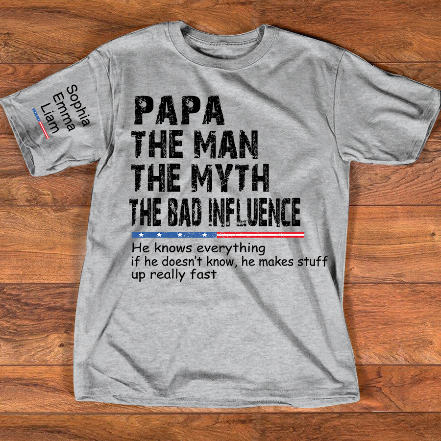 Personalized Dad Papa Grandpa Shirt, Custom Papa Legend Influence T-Shirt, Custom Birthday Fathers Day Gift, Funny Family