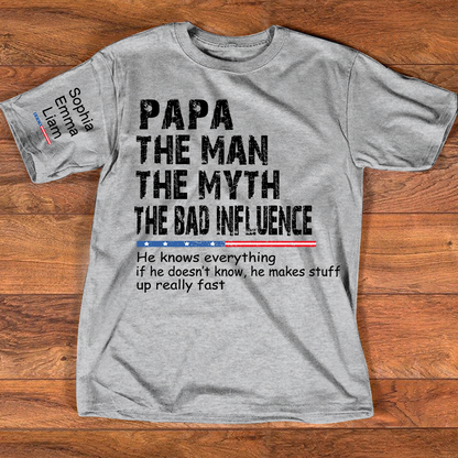 Personalized Dad Papa Grandpa Shirt, Custom Papa Legend Influence T-Shirt, Custom Birthday Fathers Day Gift, Funny Family